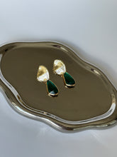 Load image into Gallery viewer, Large Green Gem Gold Earrings
