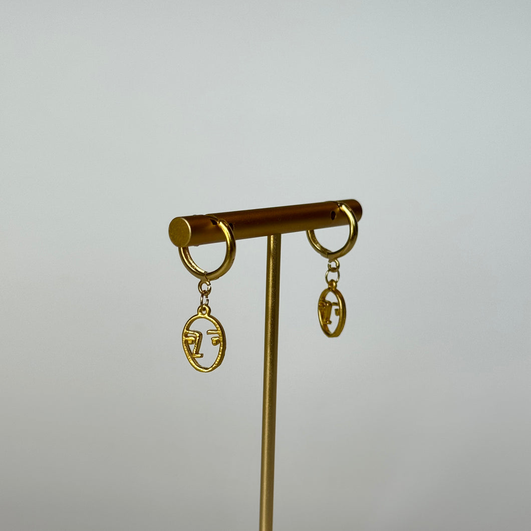 Gold Abstract Face Earrings