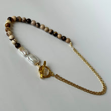 Load image into Gallery viewer, Australian Zebra Jasper Crystal &amp; Pearl Gold Necklace
