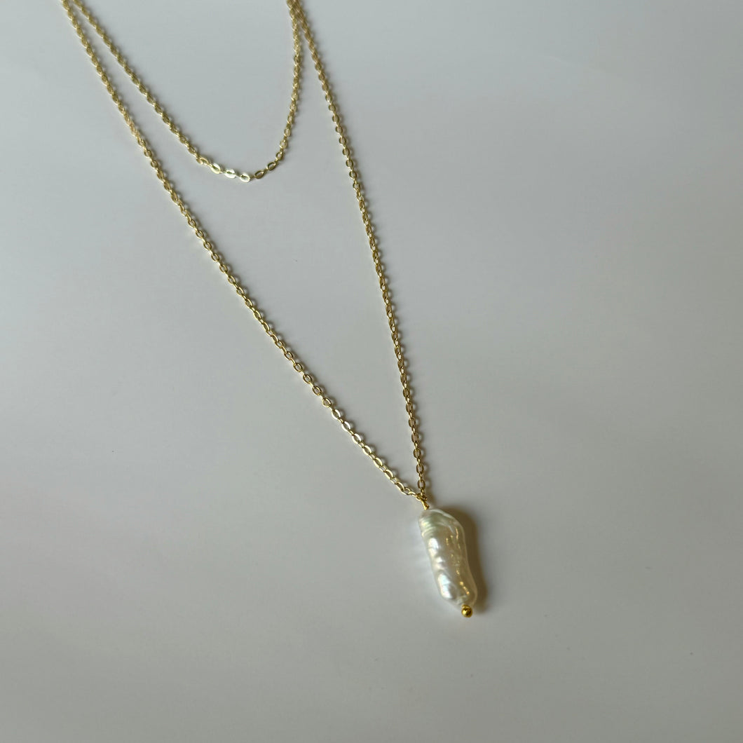 Double Loop Gold Pearl Necklace