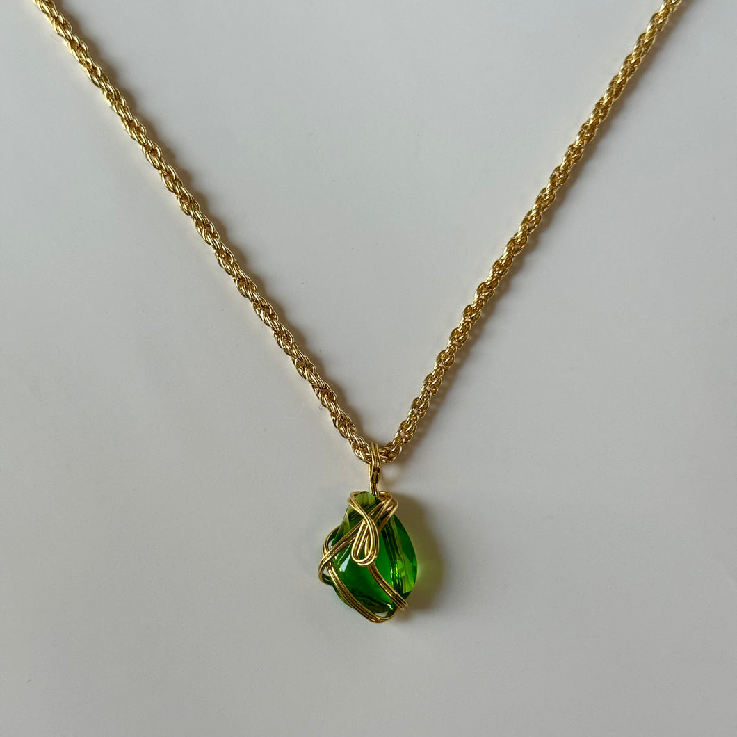 Green Pendant Gold Necklace