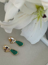 Load image into Gallery viewer, Large Green Gem Gold Earrings
