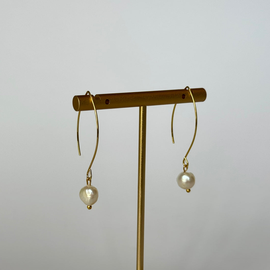 Gold Hook Pearl Earrings