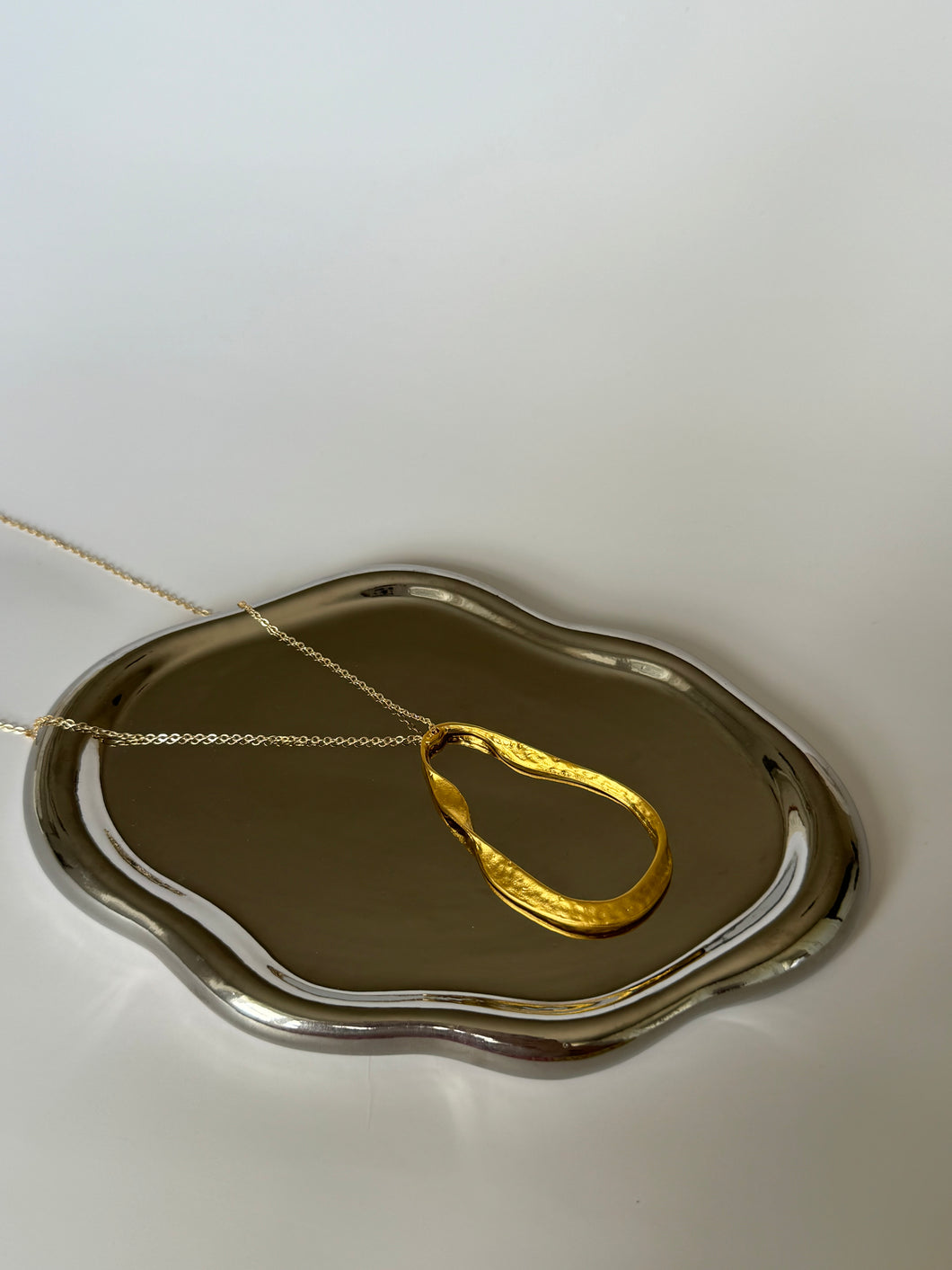 Twisted Gold Oval Pendant Necklace